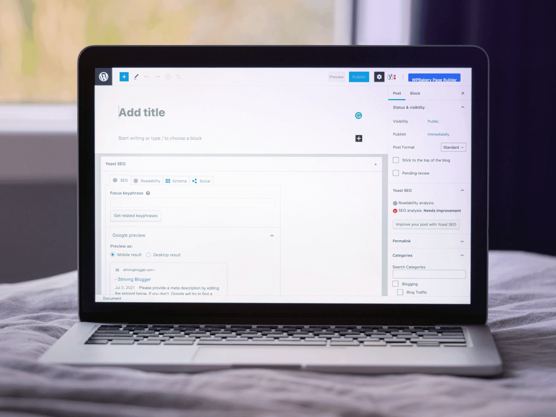 Laptop showing Wordpress dashboard