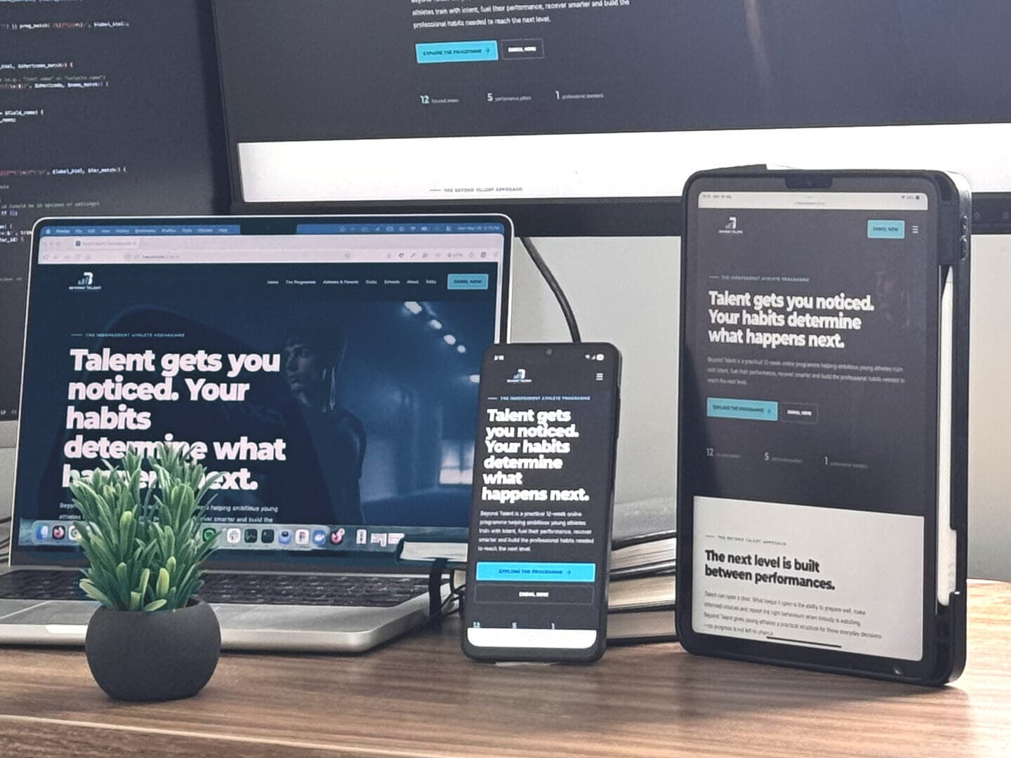 The Beyond Talent website on a laptop, a phone and a tablet